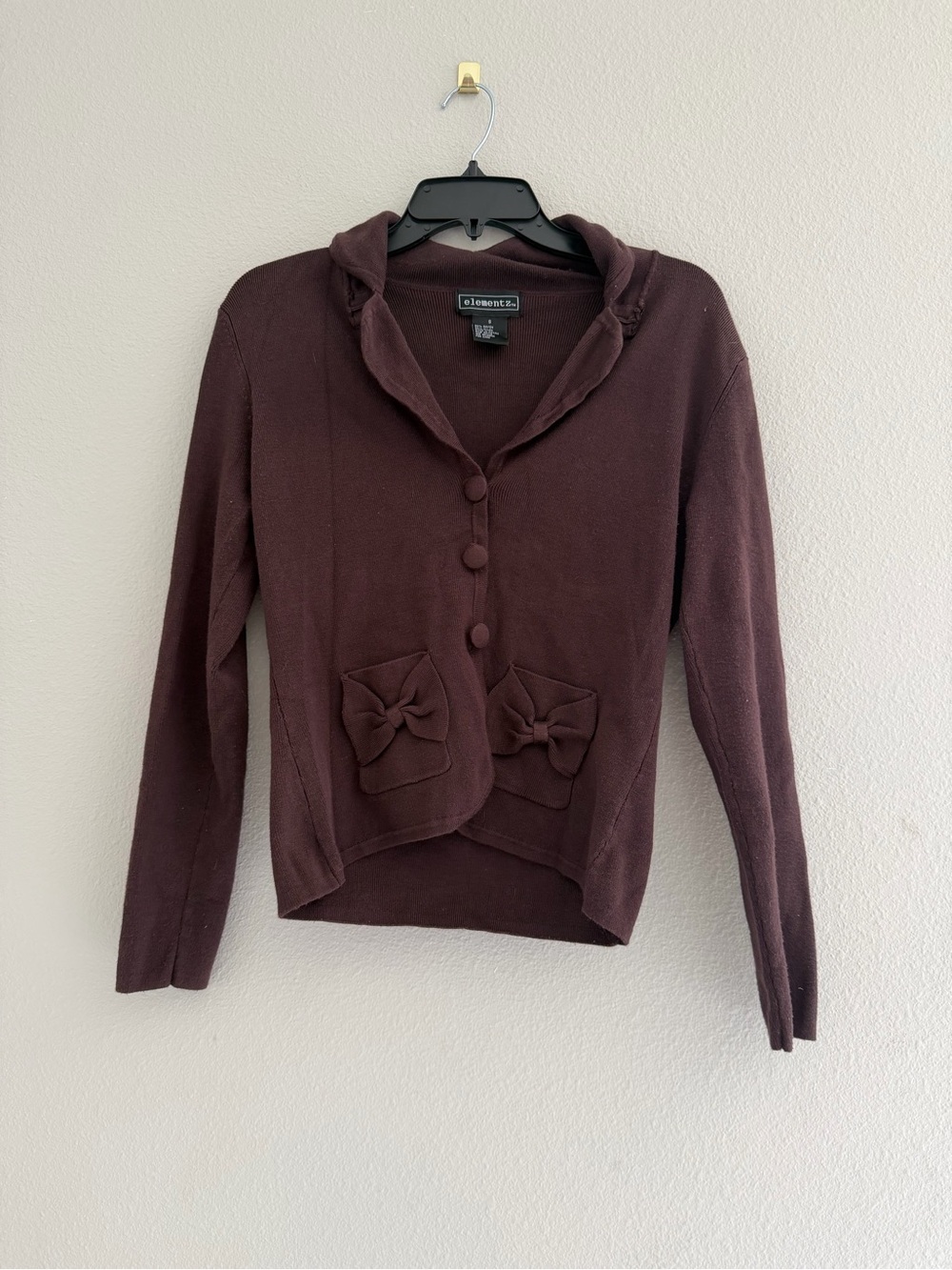 Elementz Brown Bow Cardigan Sweater Women’s S Y2K Coquette Balletcore Knit